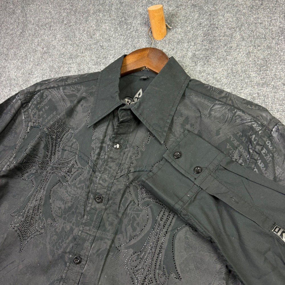 Roar Button Down Shirt Mens XL Black Rhinestone Cross Graphic W51227B Western
